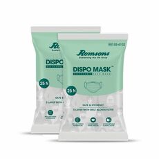 Romsons Dispo 3 Ply Face Mask With Elastic Ear Loops, (Pack Of 2) 50 Pcs