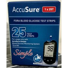 AccuSure Simple Blood Glucose Test Strip - 25 Strips
