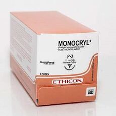 Ethicon Monocryl Sutures USP 5-0, 3/8 Circle Cutting Precision Cosmetic PC-3 - Y844G - Box of 12