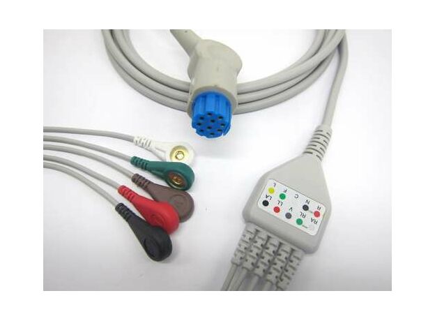 ECG cable with 5 leads,snap,compatible for DATEX patient monitor