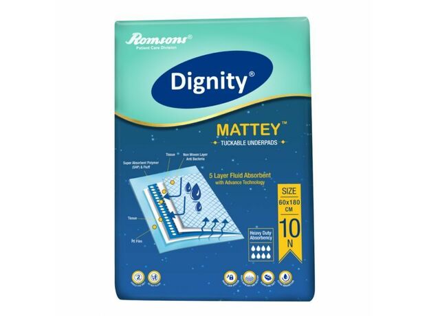 Dignity Mattey Disposable Tuckable Underpads, 60 X 180 Cm, 10 Pcs/Pack