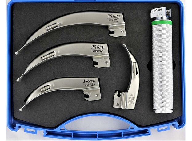 Scope Medical  Conventional Laryngoscope LED Light Adult for use MAC 1, 2, 3, 4 Blades With Steel Handle,