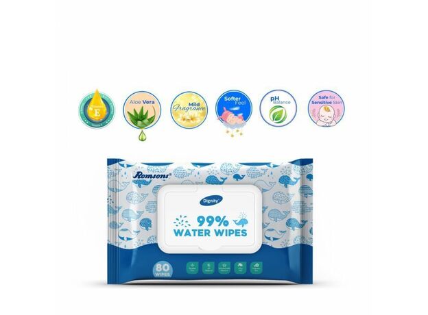 Dignity 99% Water Wipes, 150x200 Mm, 80 Wipes/Pack