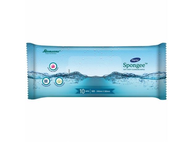 Dignity Spongee Body Wipes, 240x300 Mm 10 Wipes/Pack