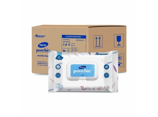 Dignity Poochie 100% Biodegradable Baby Wipes, 150x200 Mm, 80 Wipes/Pack