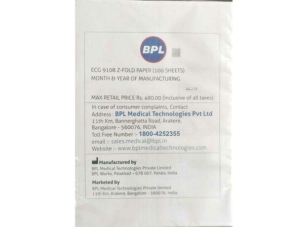 BPL 9108 ECG Paper, Z Fold (Set of 10 Packets, Each with 100 Sheets)