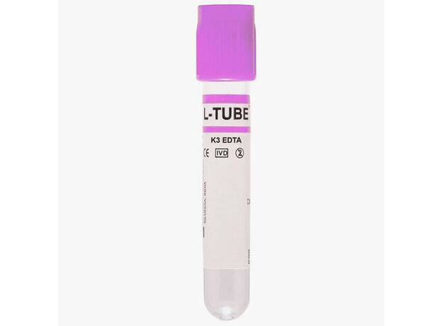 Levram L-TUBE DC Non Vacuum Blood Collection Tube - EDTA K3 Haematology - Lavender (Box of 100)