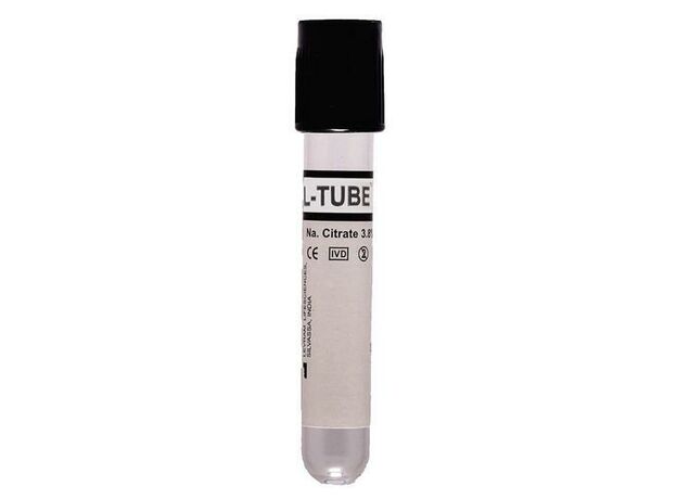 Levram L-TUBE DC Non Vacuum Blood Collection Tube - Sodium Citrate 3.8% - Black (Box of 100)