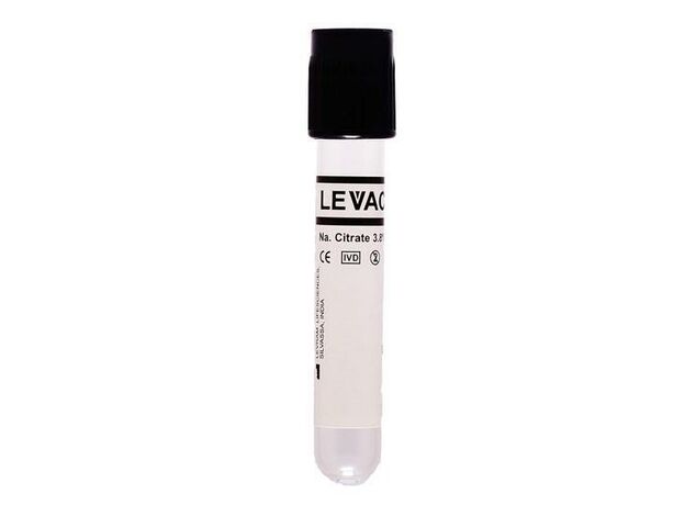 Levram Levac Vacuum Blood Collection Tube - Sodium Citrate 3.8% - Black (Box of 100)