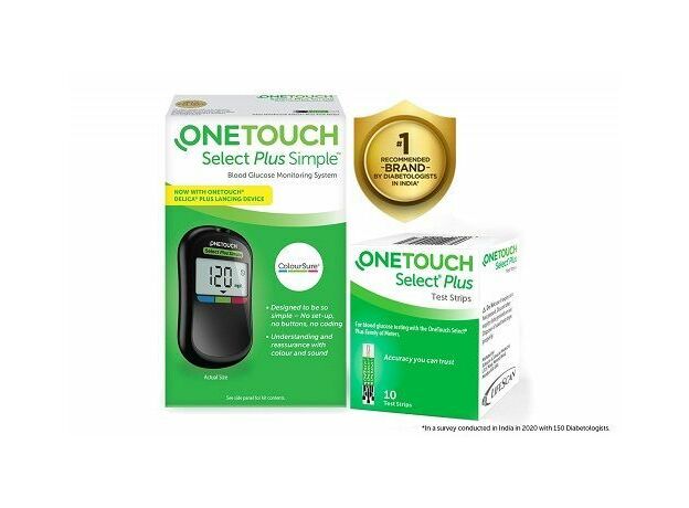 OneTouch Select Plus Simple Glucometer (Free 10 Strips)