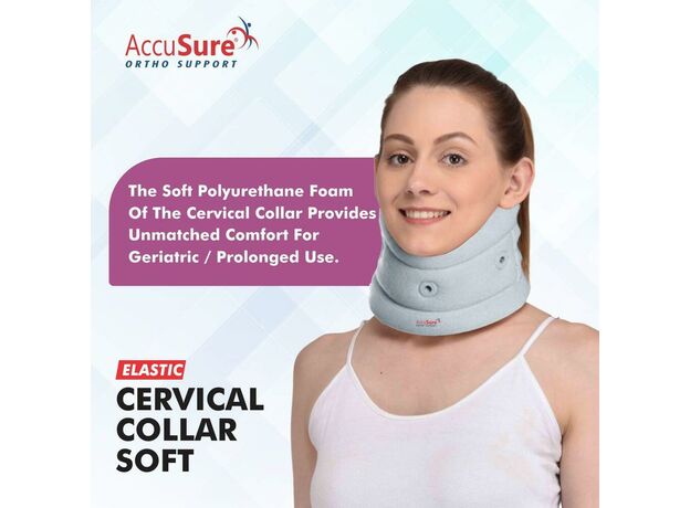 AccuSure Elastic Soft Cervical Collar for adjusting the neck in the flexion, extension, or hyperextension position (Grey color - L)