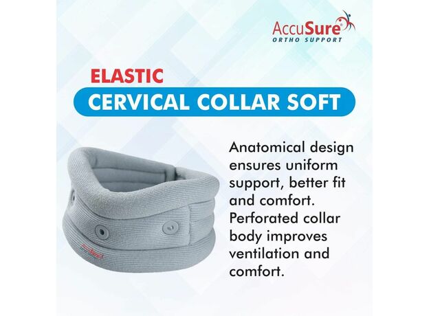 AccuSure Elastic Soft Cervical Collar for adjusting the neck in the flexion, extension, or hyperextension position (Grey color - L)
