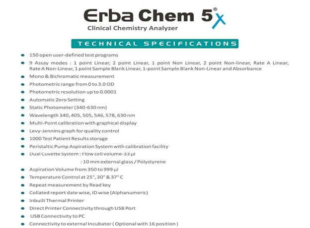 Erba Chem 5x Biochemistry Analyzer, Semi Automatic