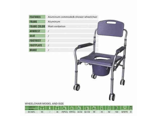 EasyCare Commode Wheelchair For Toilet Use (Aluminium)