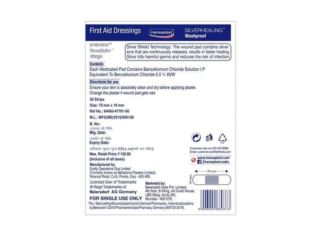 Hansaplast First Aid Silver Healing Washproof Dressing (Pack of 100)