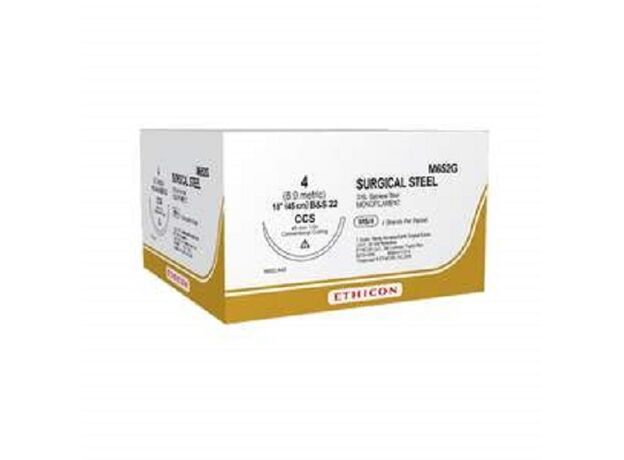 Ethicon Ethisteel Stainless Steel Sutures USP 4, 1/2 Circle Cutting CCS - M652G - Box of 12
