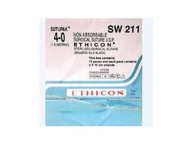 Ethicon Sutupak Silk Sutures USP 3-0, Needleless - SW212 - Box of 12
